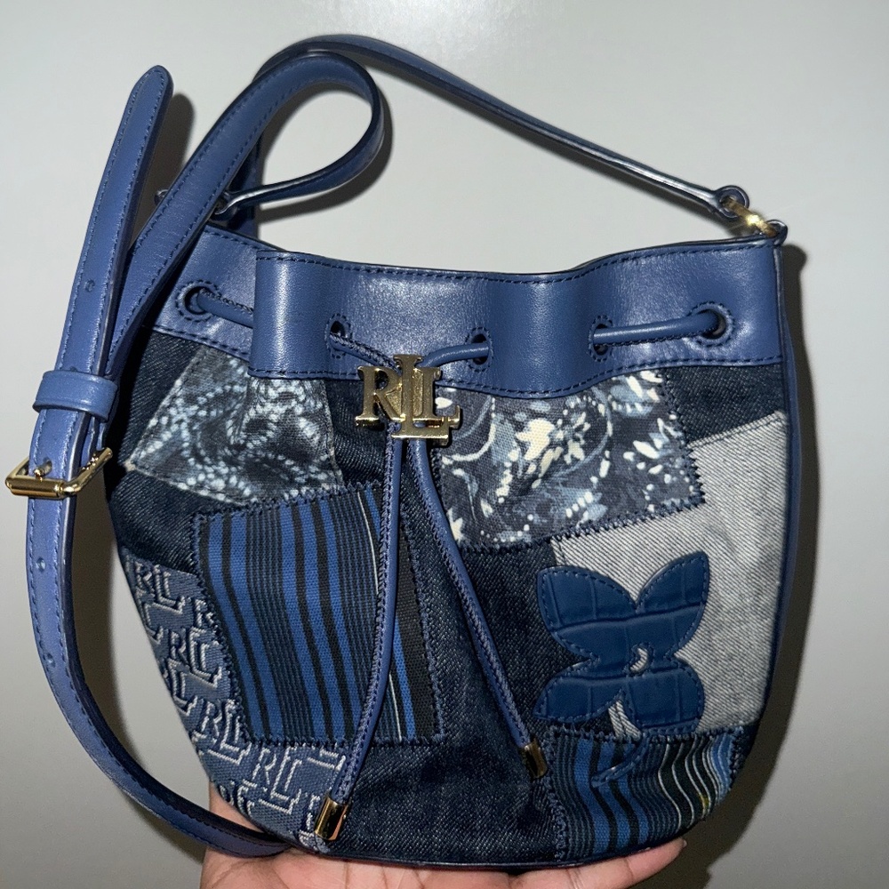 Ralph Lauren Denim Patchwork Drawstring Bucket Bag